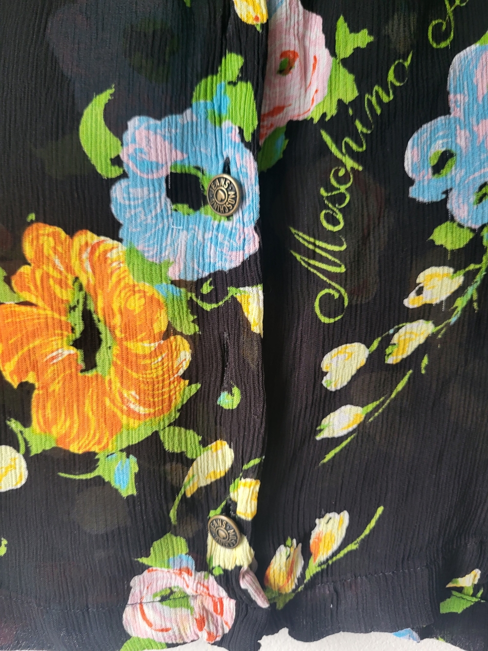 Moschino Black Floral Wilder Kind Short-Sleeve Sheer Airy Blouse - Picture 3 of 16